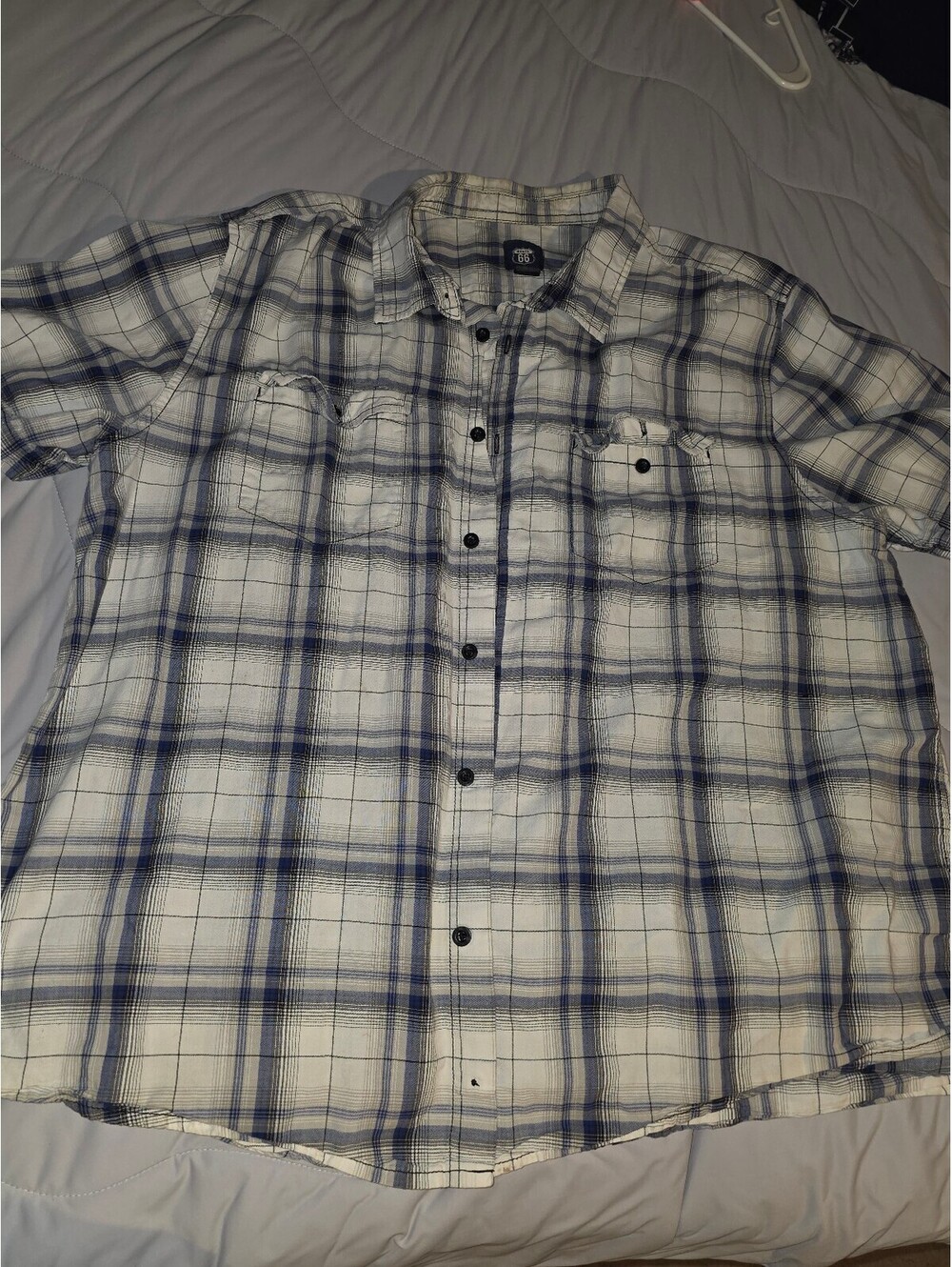 Route 66 Button Up Shirt Mens Size XXL Blue Check Long Sleeve Cotton Casual